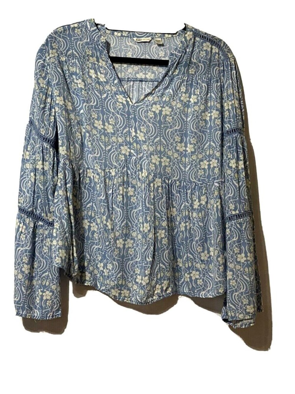 Cato Womens Floral Peasant Style Blouse Size 18/20W Boho Long Bell Sleeve